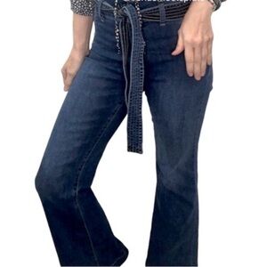 Sneak Peek High Rise Bell Flare Belted Jeans 26 Dark Wash
